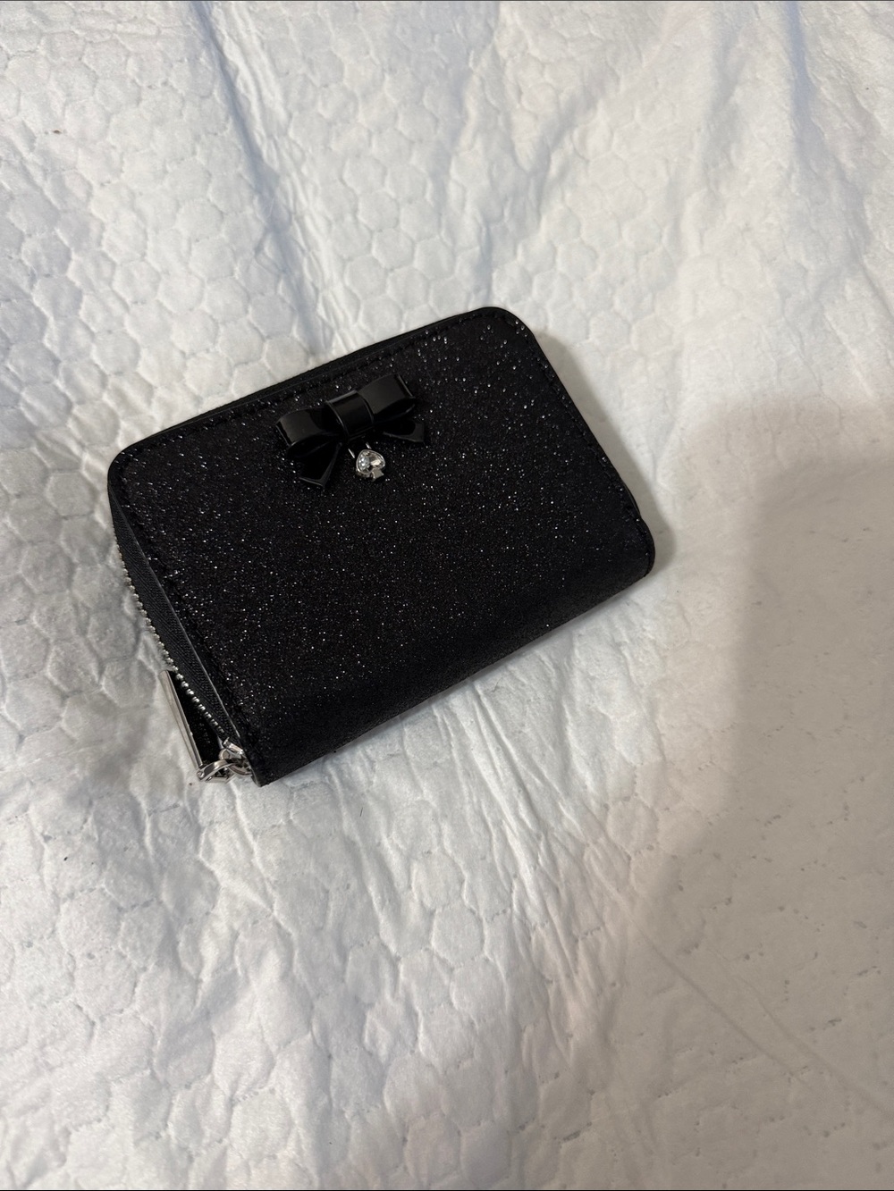Kate spade Black Glitter Bow Zip Wallet